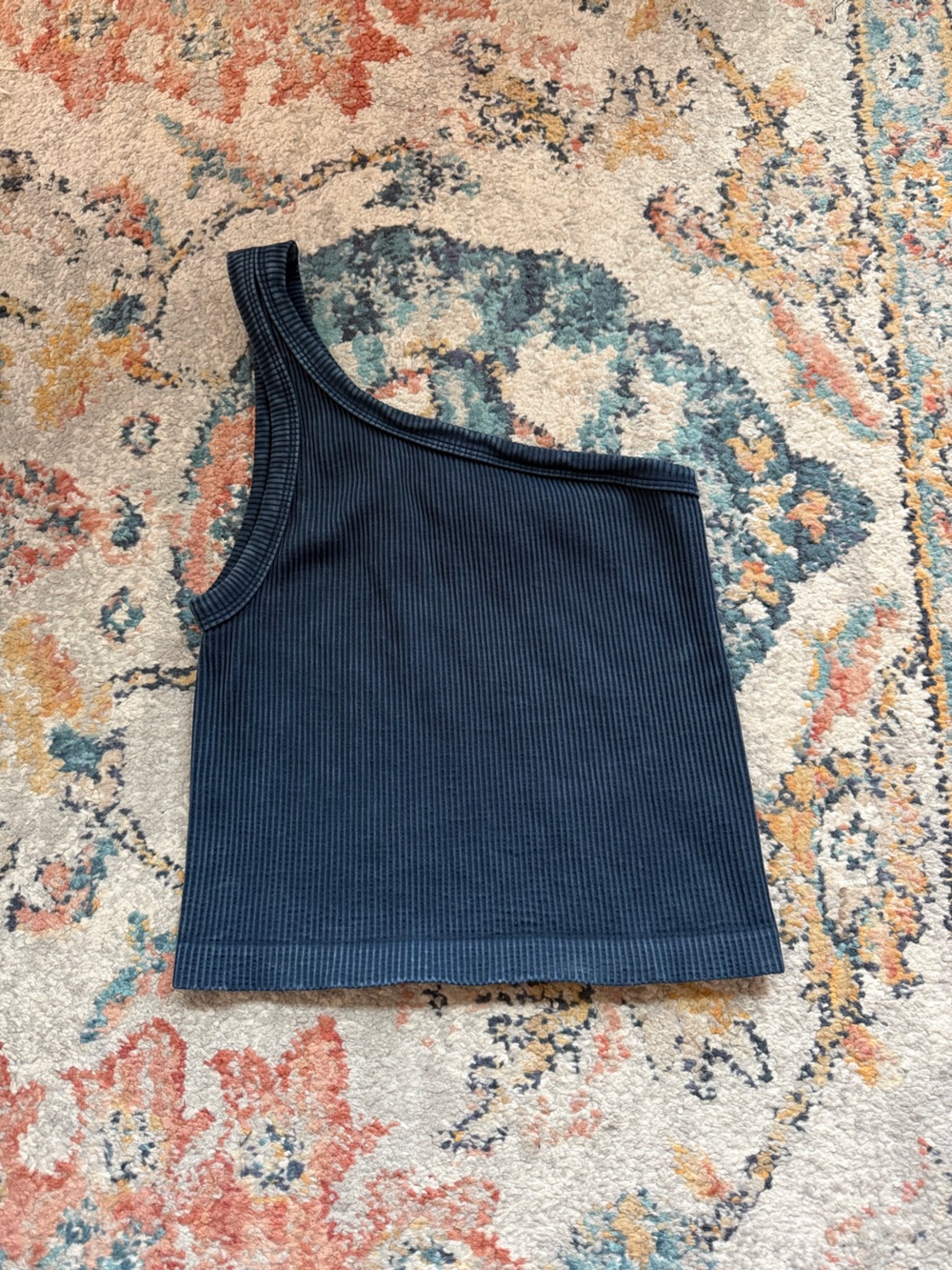 One-Shoulder Ribbed Tank Top - Navy nikibiki tank top